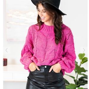 *NEW*Look At You Hot Pink Cable Knit Sweater